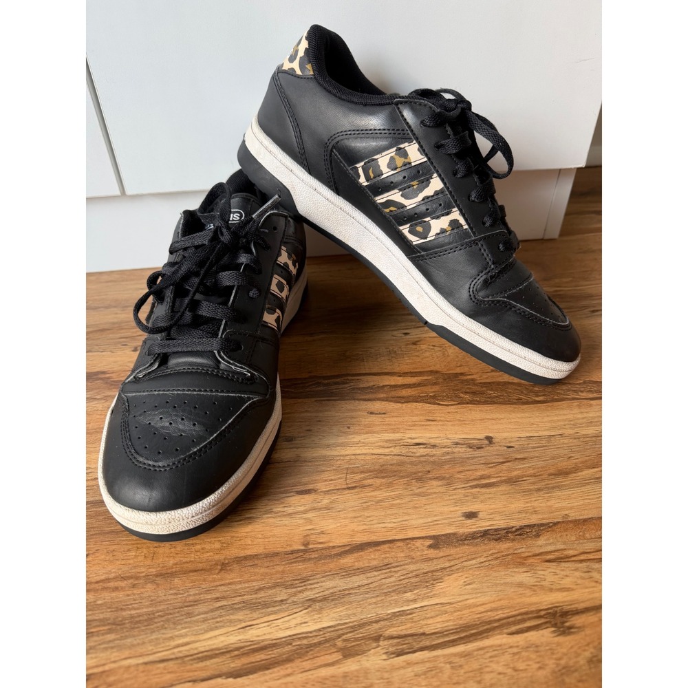 Adidas Hoops 2.0 Low Sneakers Black Leopard Print Cheetah Stripes Shoes Womens